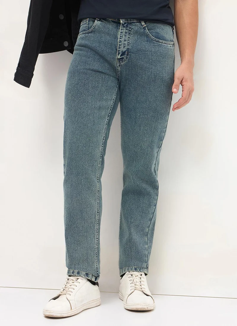 Urbano Fashion  Urbano Fashion Men's Ice Blue Regular Fit Heavy Washed Denim Jeans Stretchable for Men | Best Price UAE